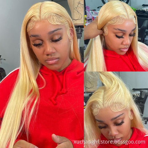 180 200 Density Pre Pluck Blonde 613 Hd Full Lace Wig Human Hair Unprocessed Cuticle Aligned Hd Deep Wave Lace Frontal Wig